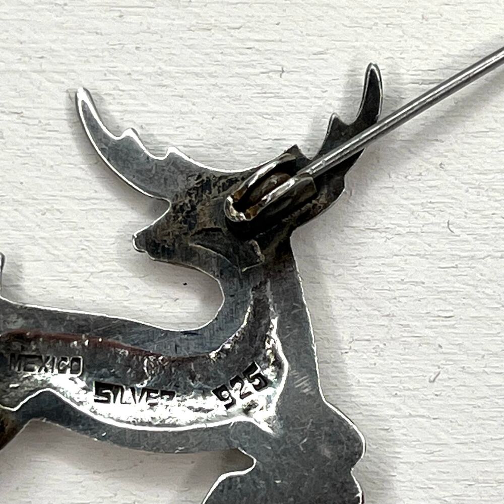 Vintage Mid Century Mexico 925 Sterling Silver Leaping Deer Stag Brooch Pin - Picture 10 of 10